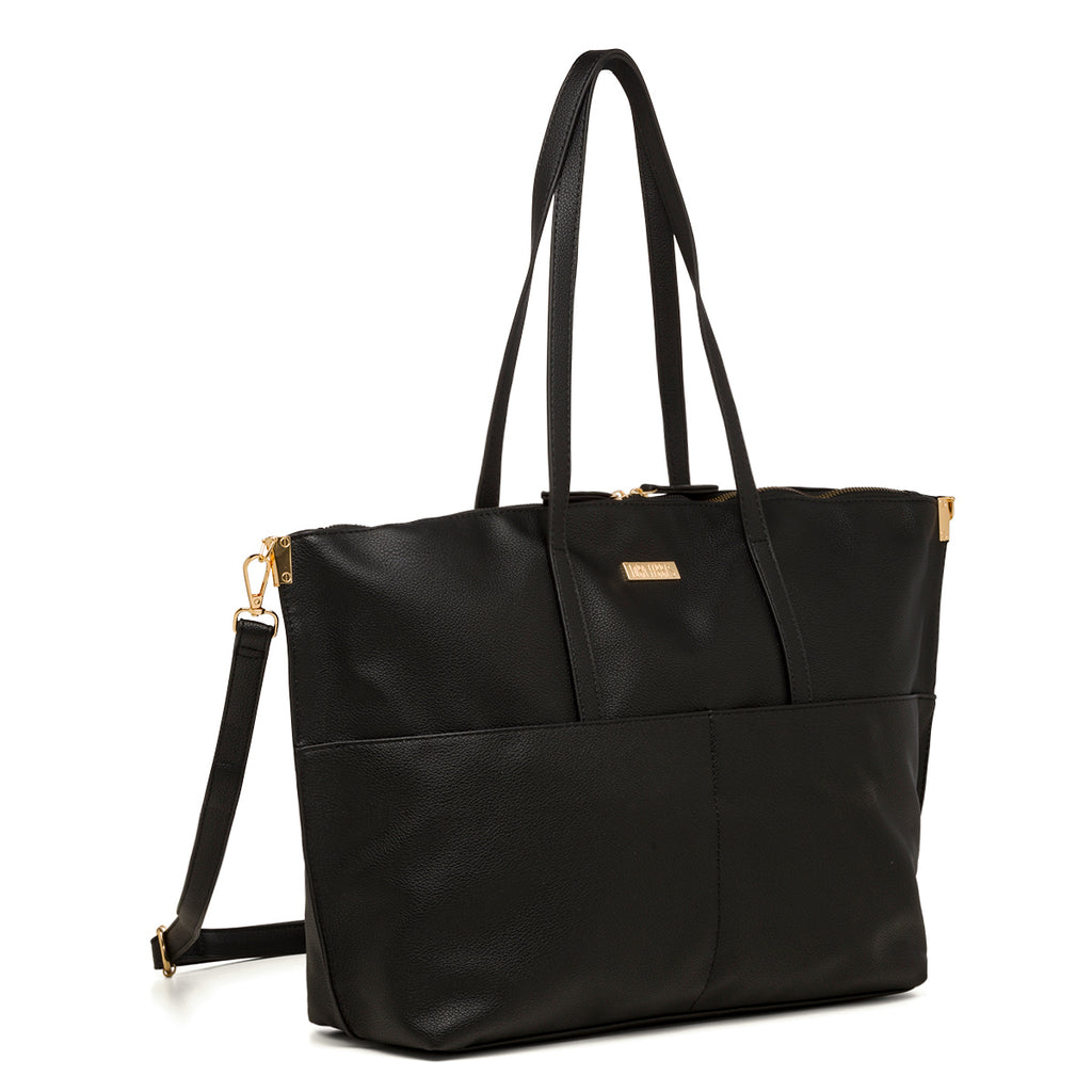 Borsa a spalla nera da donna con logo frontale Lora Ferres