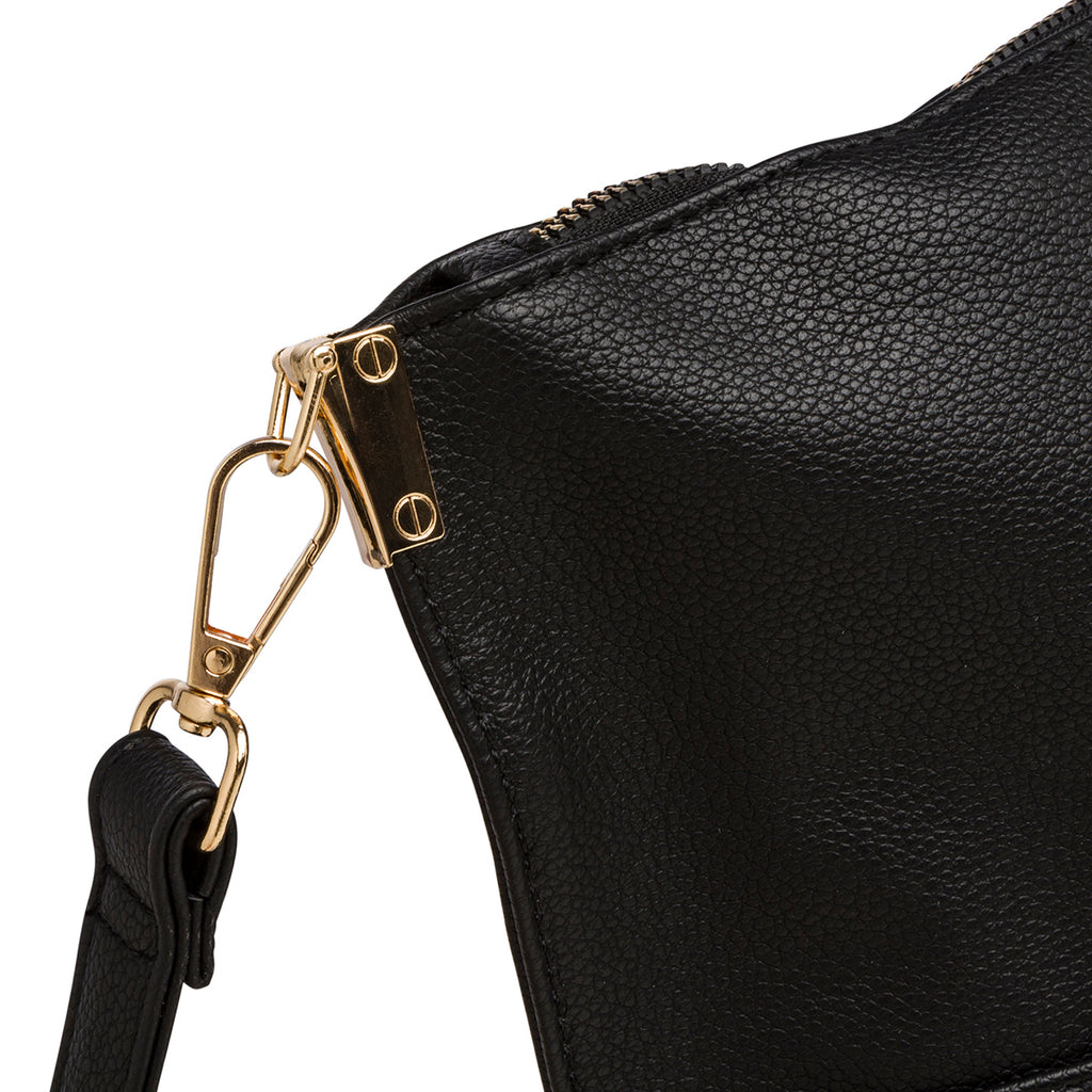 Borsa a spalla nera da donna con logo frontale Lora Ferres