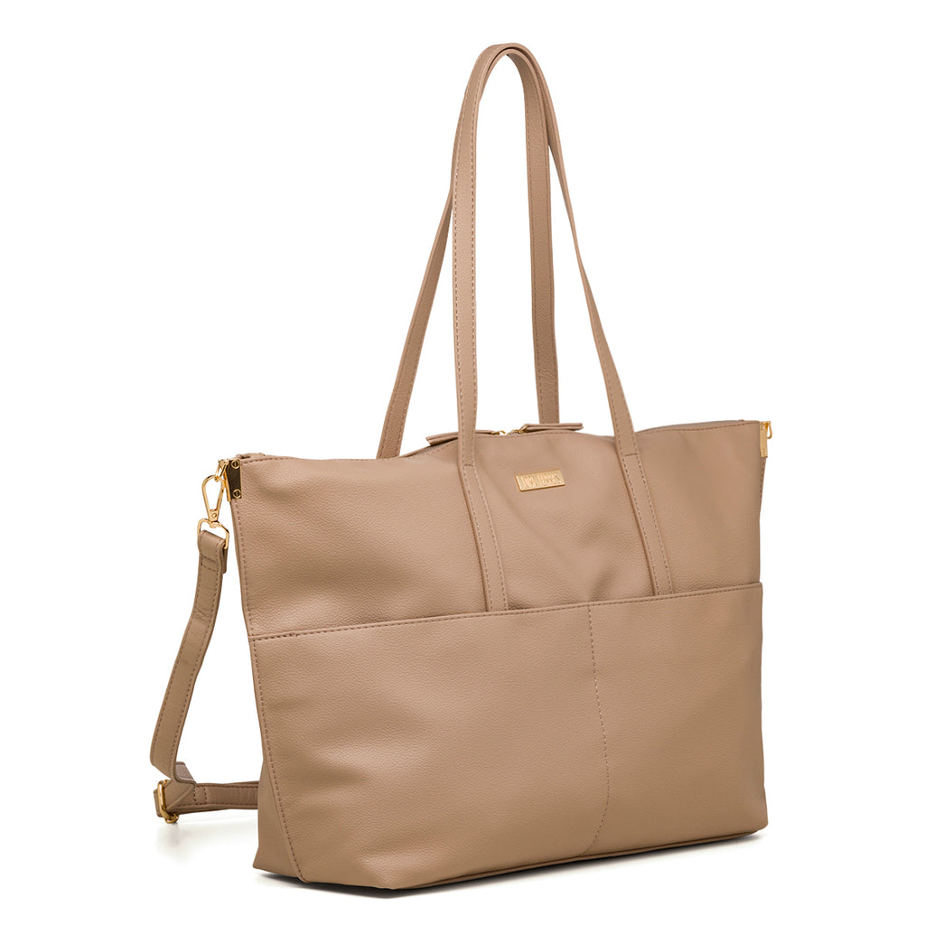 Borsa a spalla nude da donna con logo frontale Lora Ferres