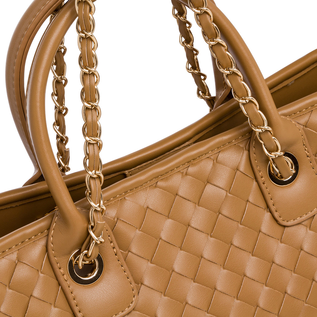 Borsa a spalla marrone da donna effetto intrecciato Lora Ferres