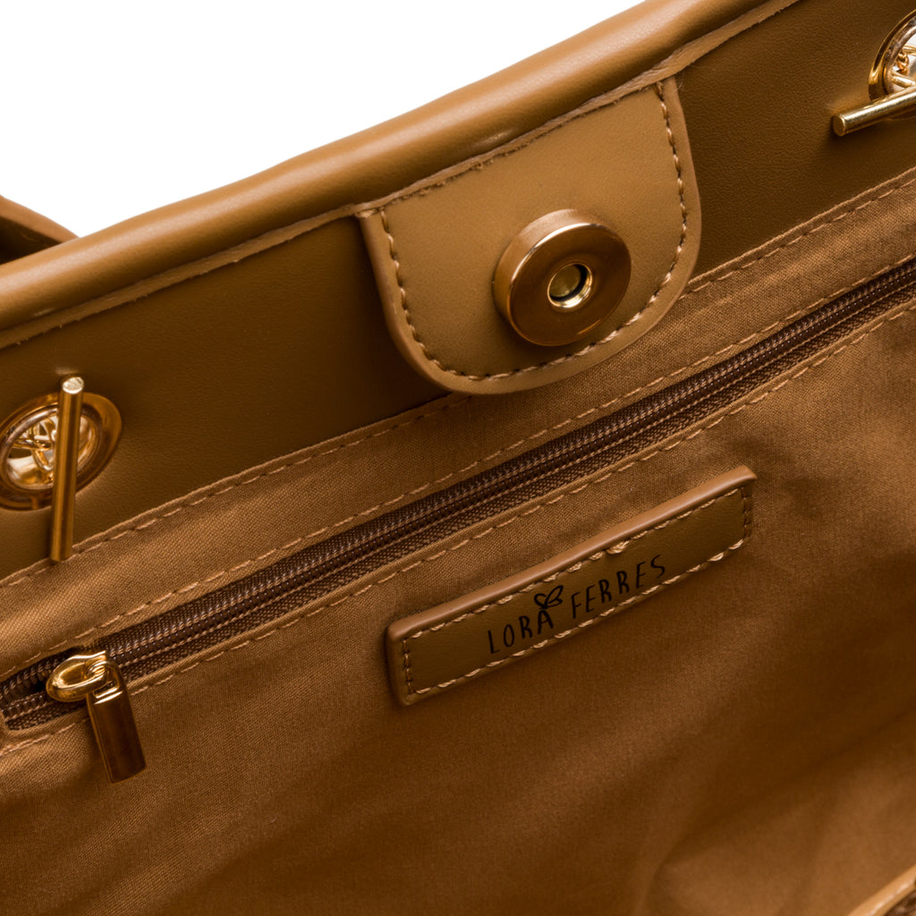 Borsa a spalla marrone da donna effetto intrecciato Lora Ferres