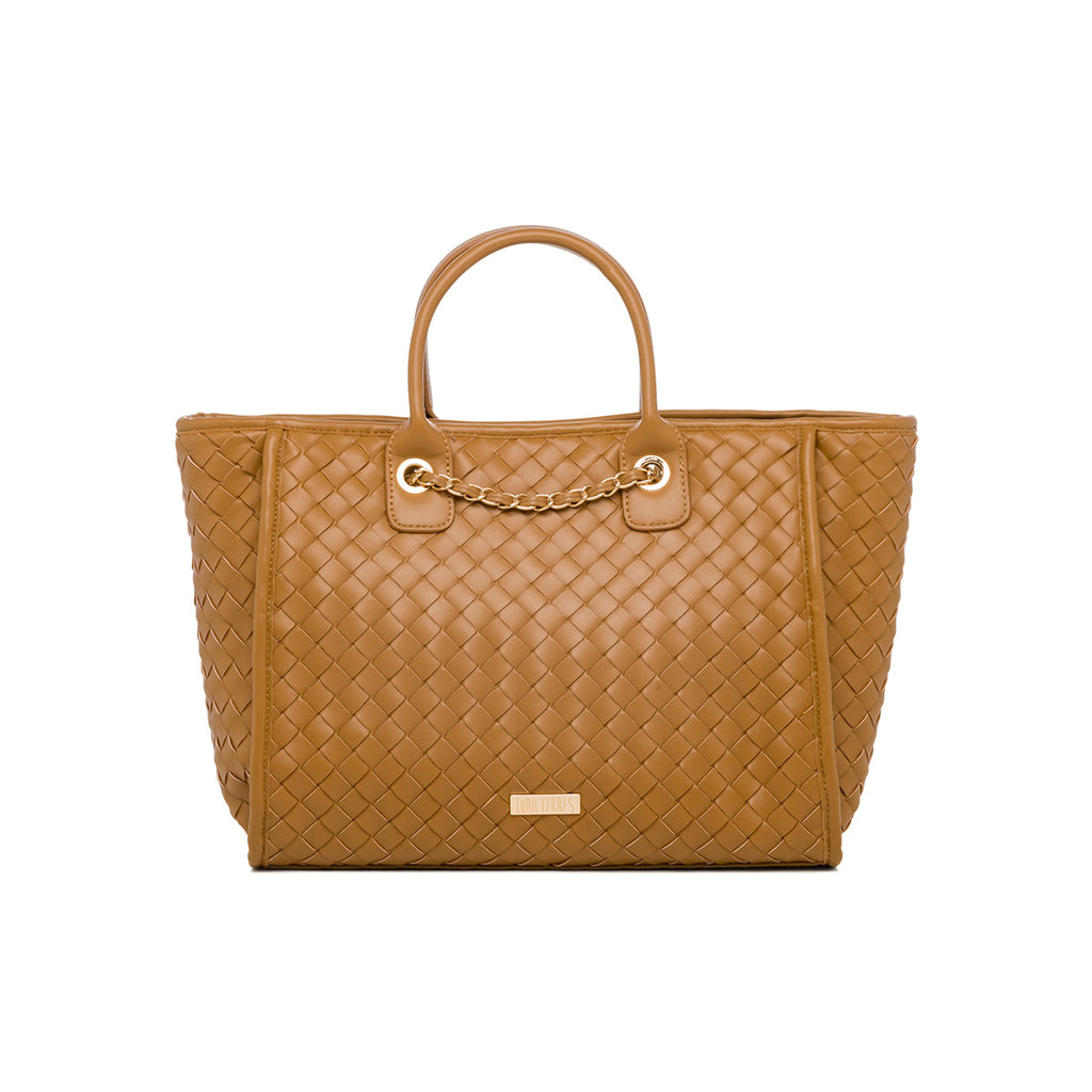 Borsa a spalla marrone da donna effetto intrecciato Lora Ferres