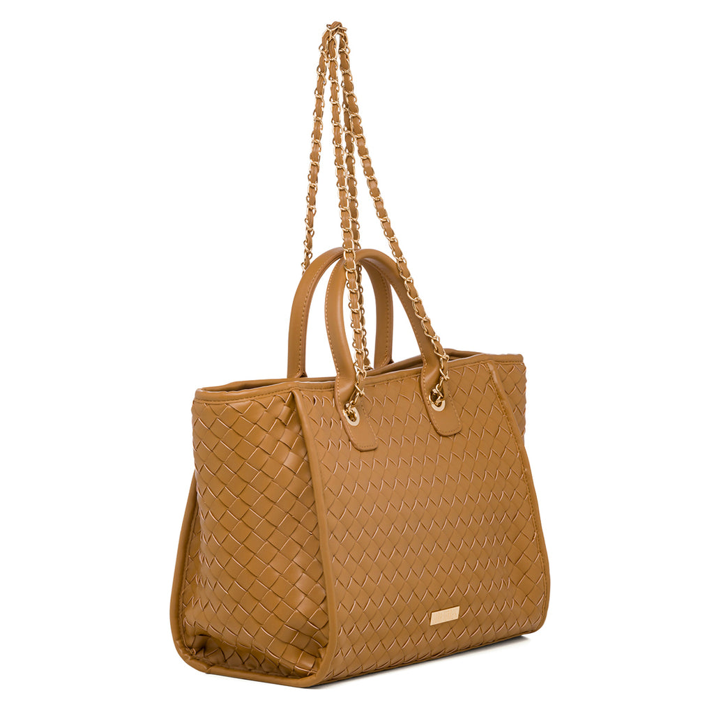 Borsa a spalla marrone da donna effetto intrecciato Lora Ferres