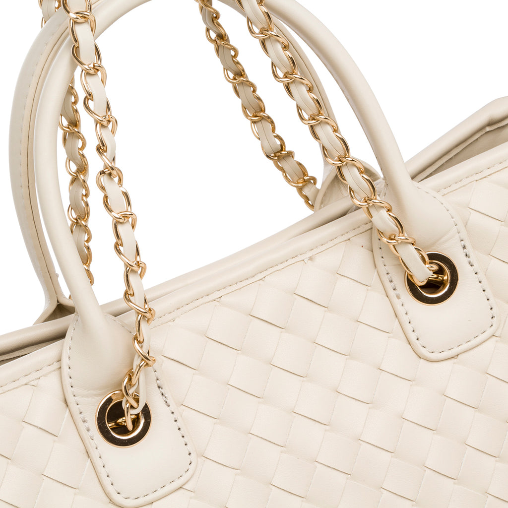 Borsa a spalla bianca off-white da donna effetto intrecciato Lora Ferres