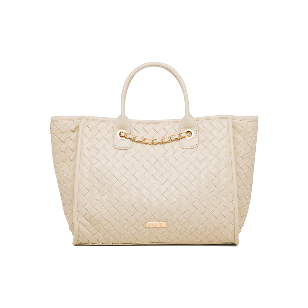 Borsa a spalla bianca off-white da donna effetto intrecciato Lora Ferres