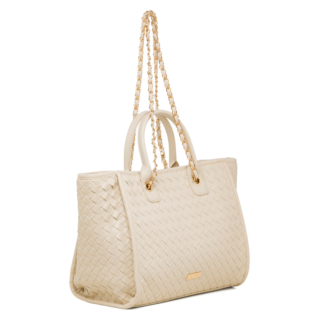 Borsa a spalla bianca off-white da donna effetto intrecciato Lora Ferres