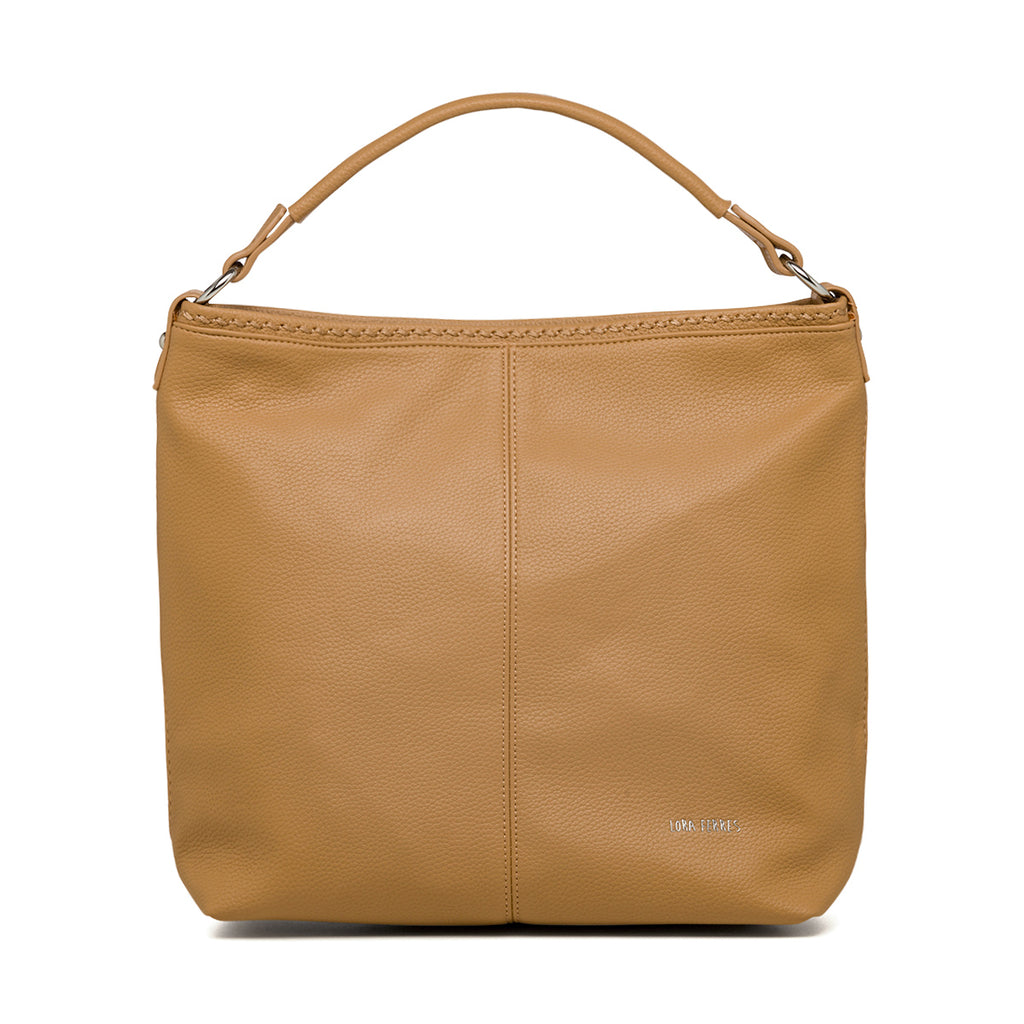 Borsa a spalla beige da donna con tasca esterna Lora Ferres