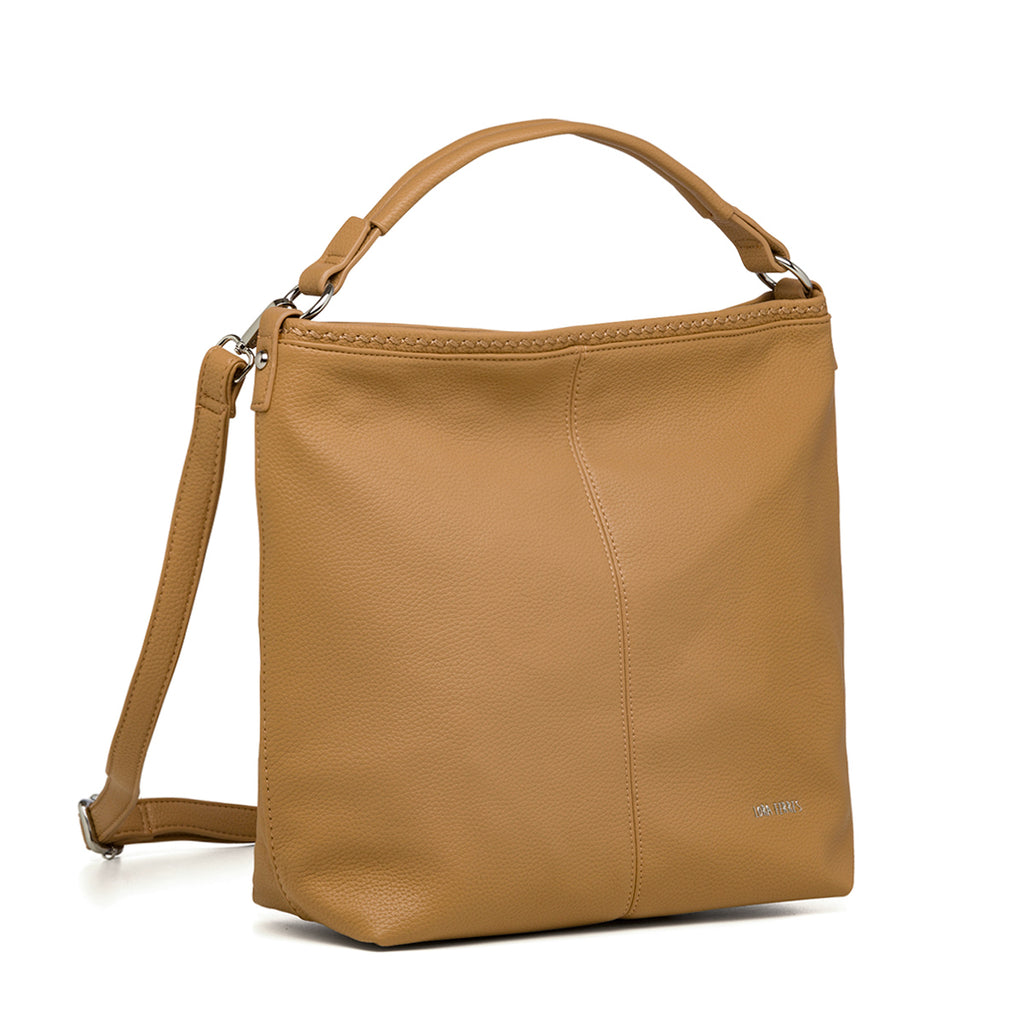 Borsa a spalla beige da donna con tasca esterna Lora Ferres