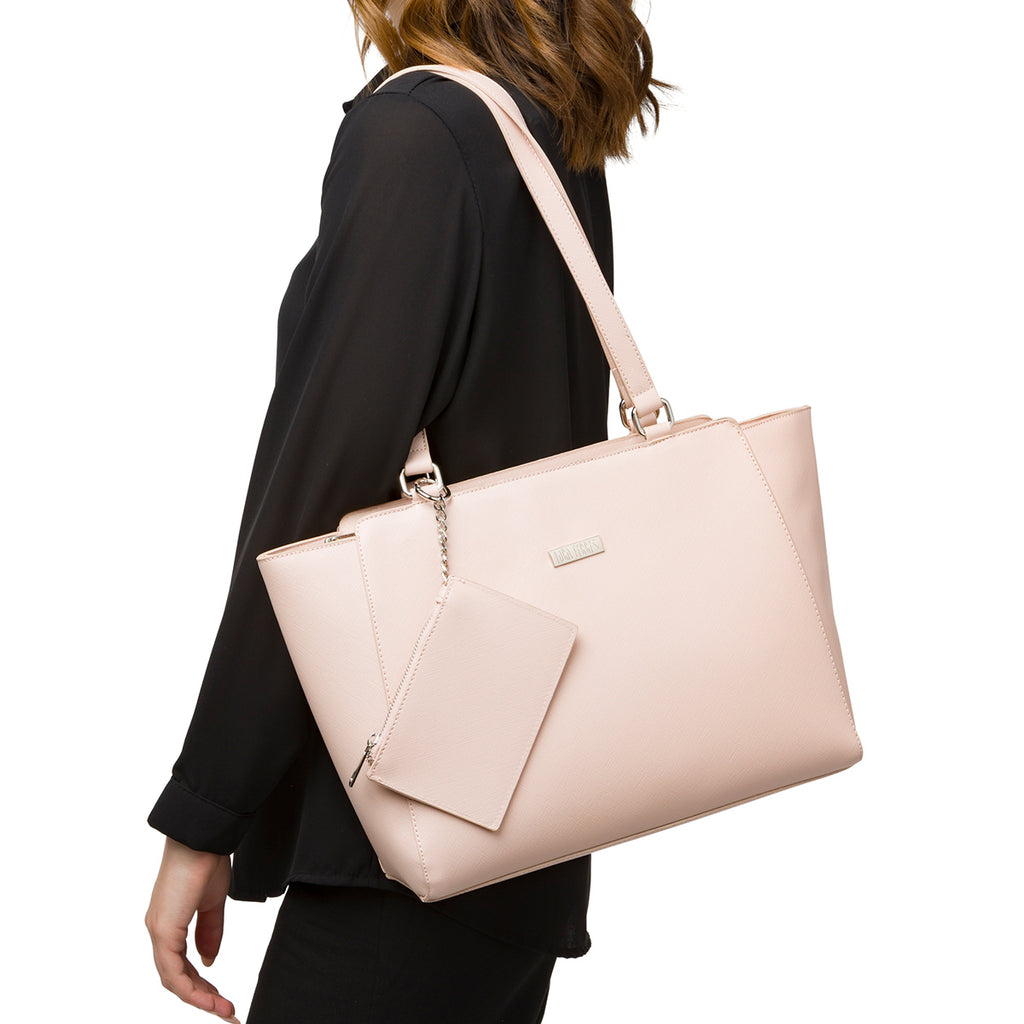 Borsa a spalla rosa da donna con portafoglio abbinato Lora Ferres