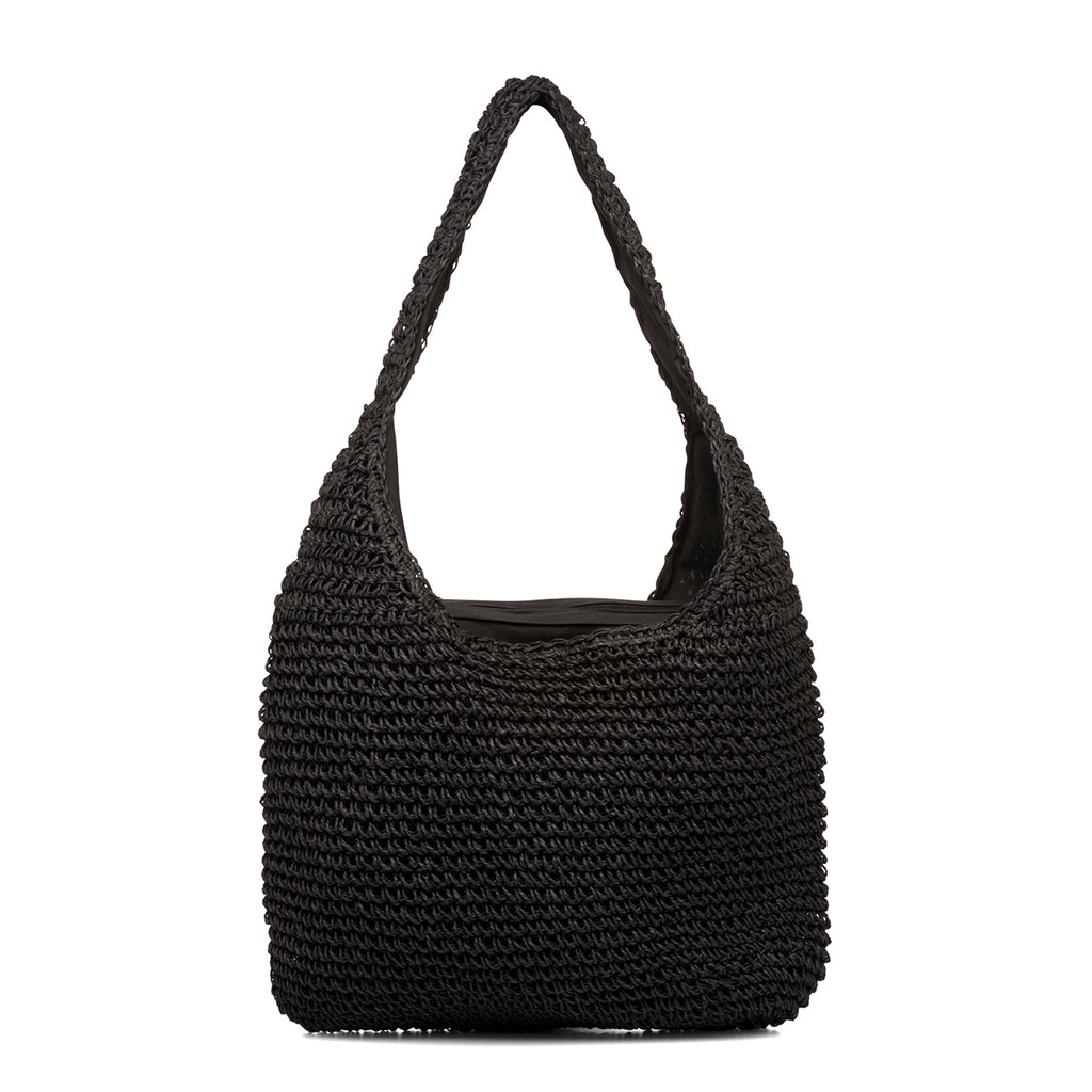 Borsa da mare donna effetto paglia nera Lora Ferres