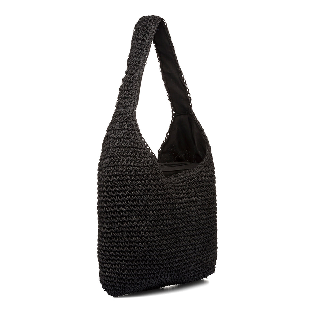 Borsa da mare donna effetto paglia nera Lora Ferres