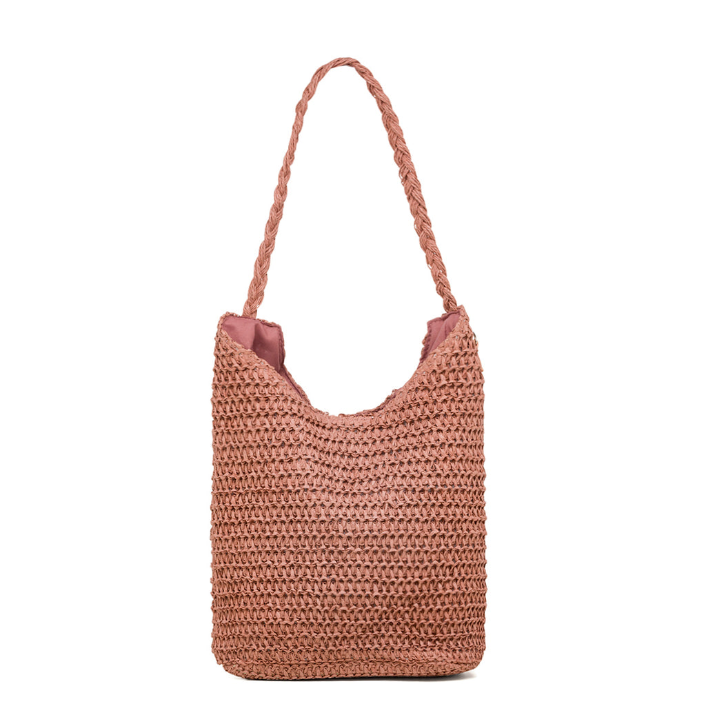 Borsa da mare da donna effetto paglia rosa antico Lora Ferres