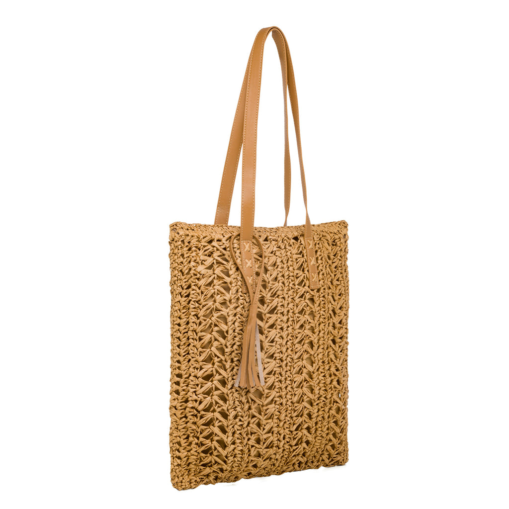 Borsa da mare donna beige effetto paglia Lora Ferres