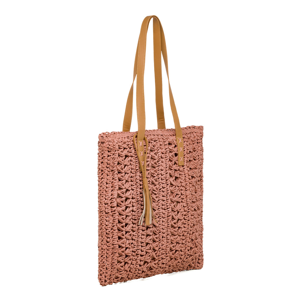 Borsa da mare donna rosa antico effetto paglia Lora Ferres