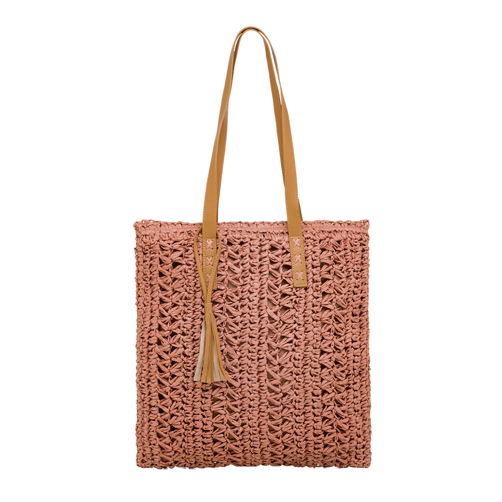 Borsa da mare donna rosa antico effetto paglia Lora Ferres