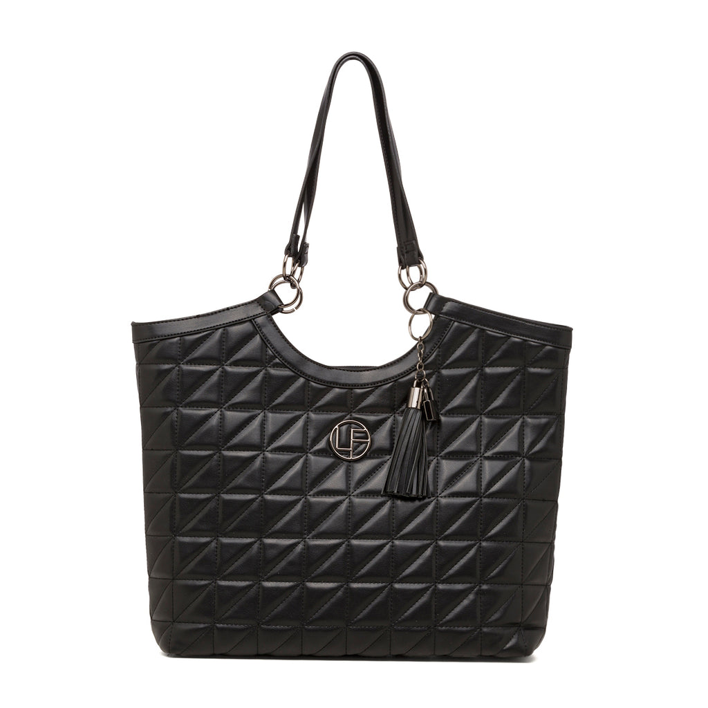 Borsa a spalla da donna Lora Ferres nera effetto trapuntato con logo