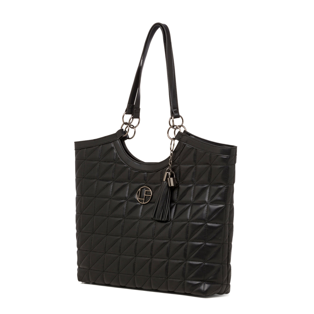 Borsa a spalla da donna Lora Ferres nera effetto trapuntato con logo