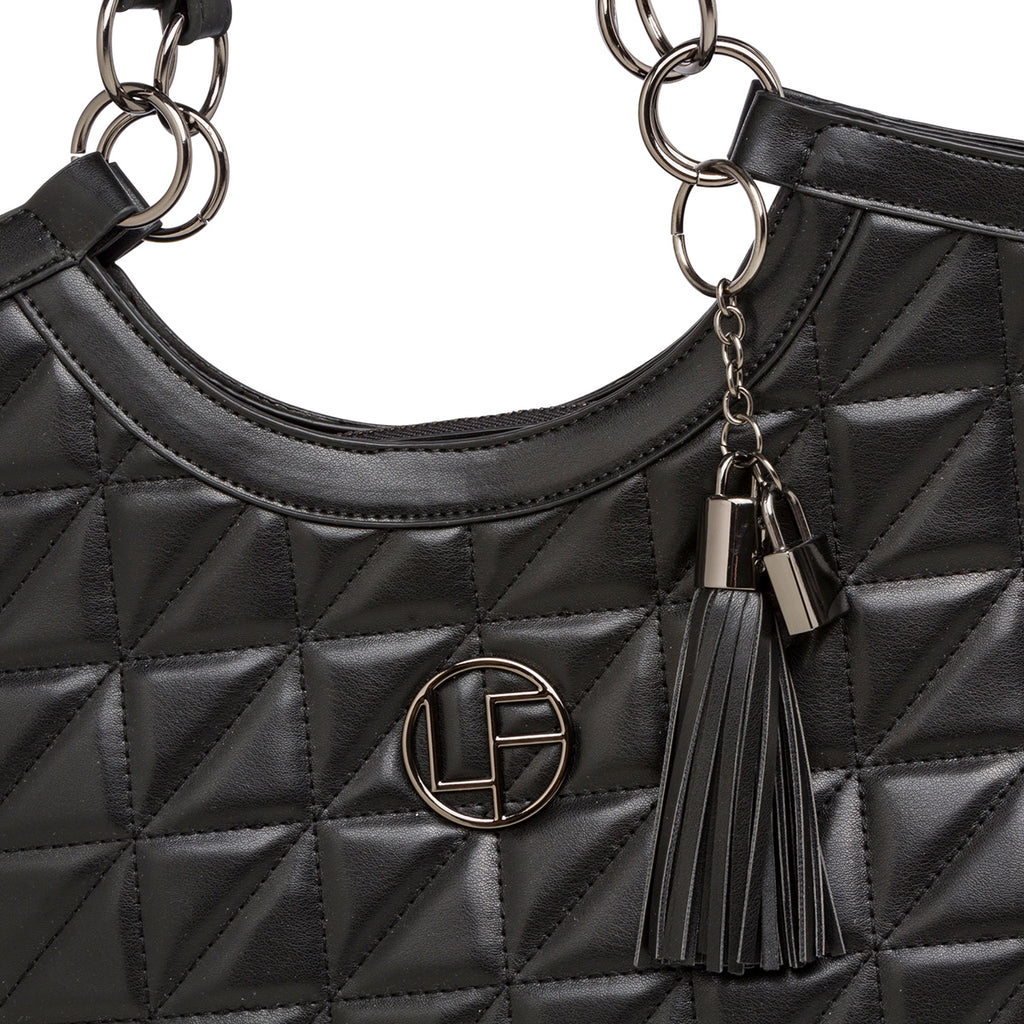Borsa a spalla da donna Lora Ferres nera effetto trapuntato con logo