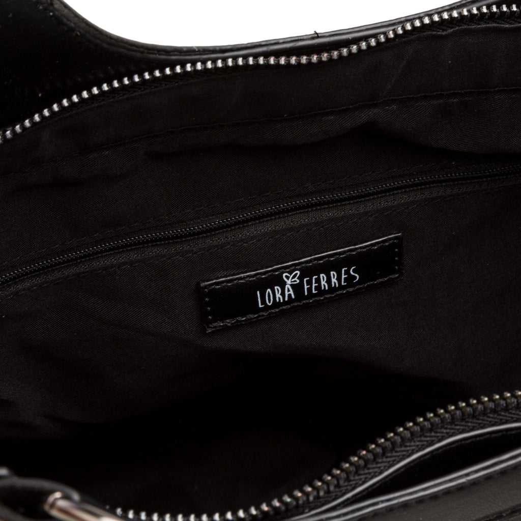 Borsa a spalla da donna Lora Ferres nera effetto trapuntato con logo
