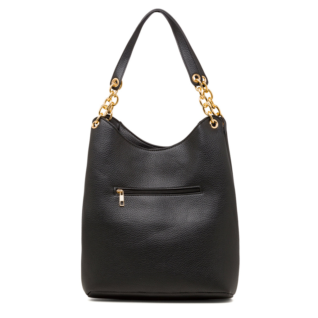 Borsa a spalla da donna nera con logo Lora Ferres