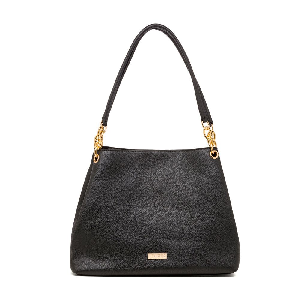 Borsa a spalla da donna nera con logo Lora Ferres