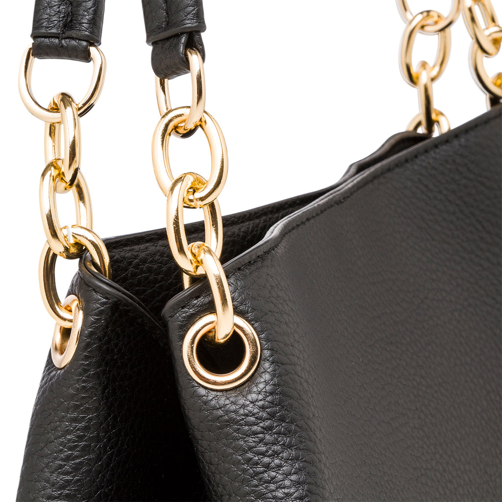 Borsa a spalla da donna nera con logo Lora Ferres