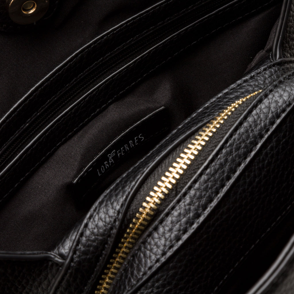 Borsa a spalla da donna nera con logo Lora Ferres
