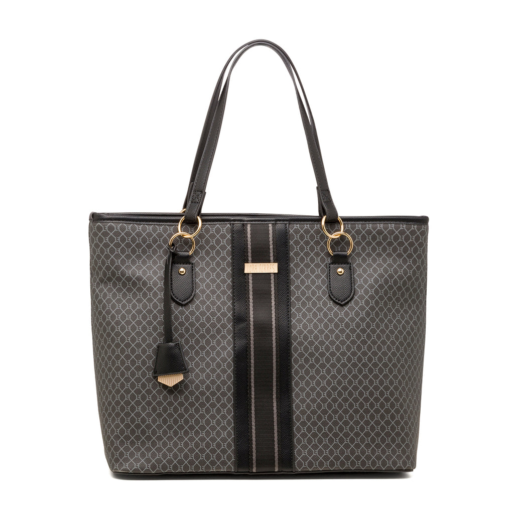 Borsa s spalla da donna grigia e nera Lora Ferres con dettagli fantasia