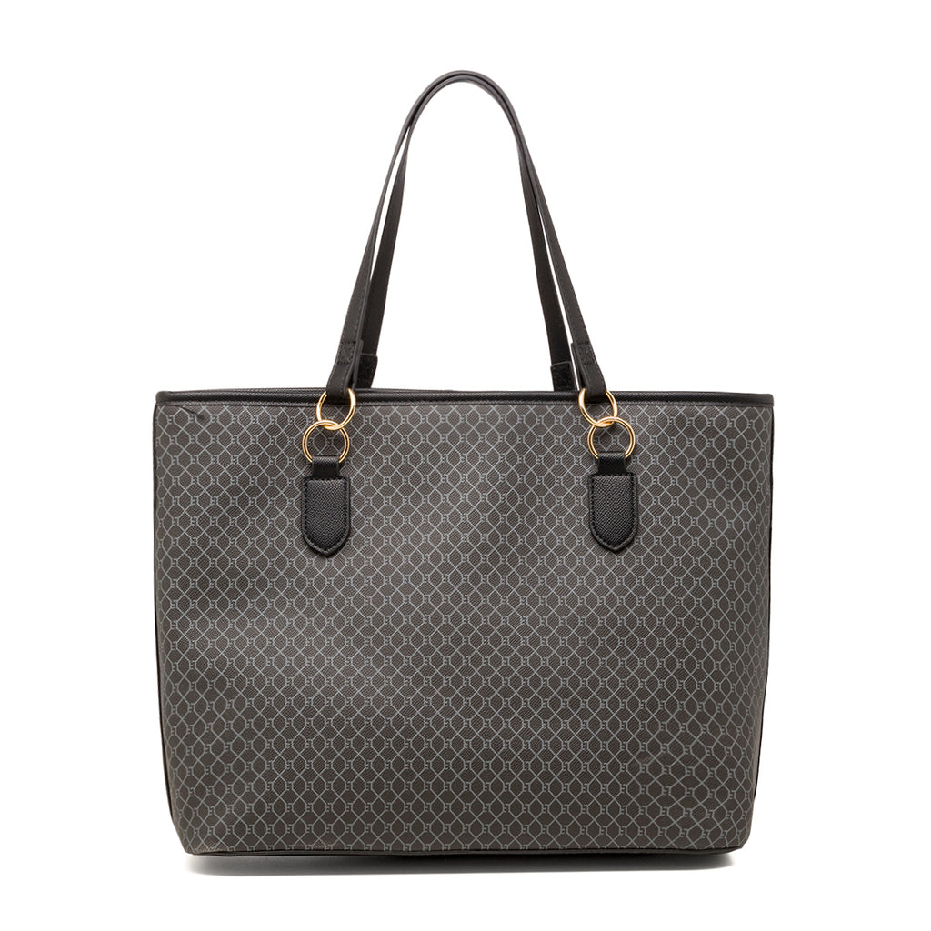 Borsa s spalla da donna grigia e nera Lora Ferres con dettagli fantasia