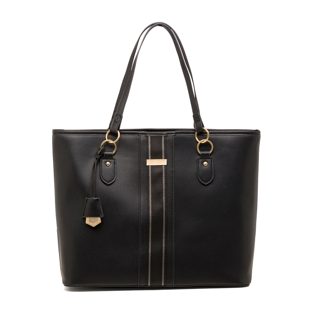 Borsa a spalla da donna nera con logo Lora Ferres