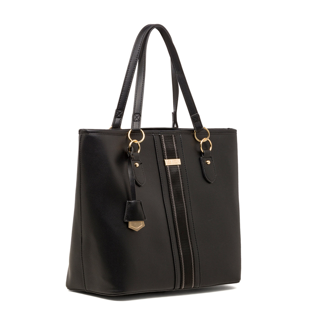 Borsa a spalla da donna nera con logo Lora Ferres