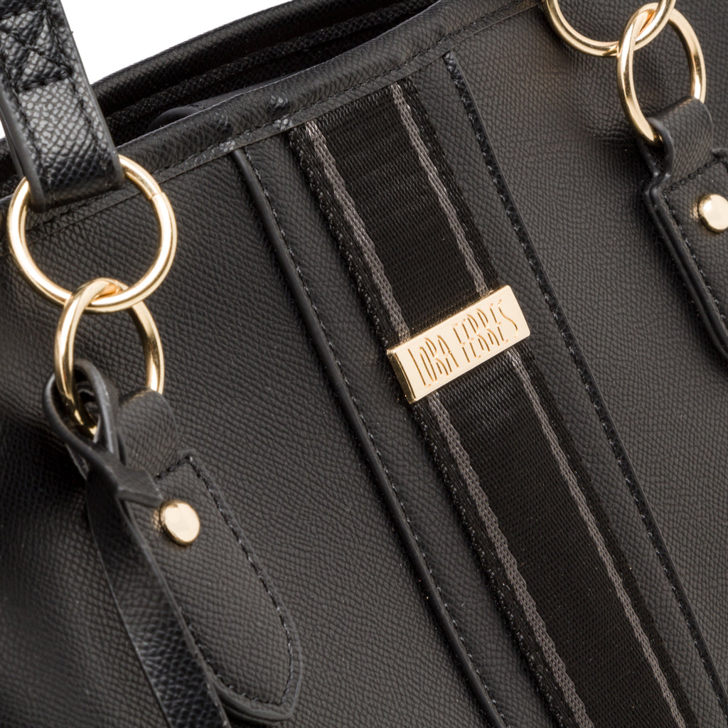 Borsa a spalla da donna nera con logo Lora Ferres