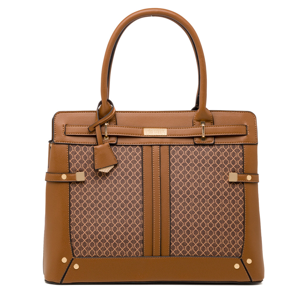 Borsa a mano da donna marrone con logo Lora Ferres