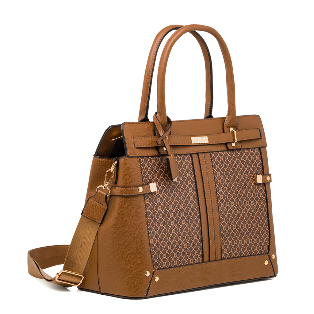 Borsa a mano da donna marrone con logo Lora Ferres