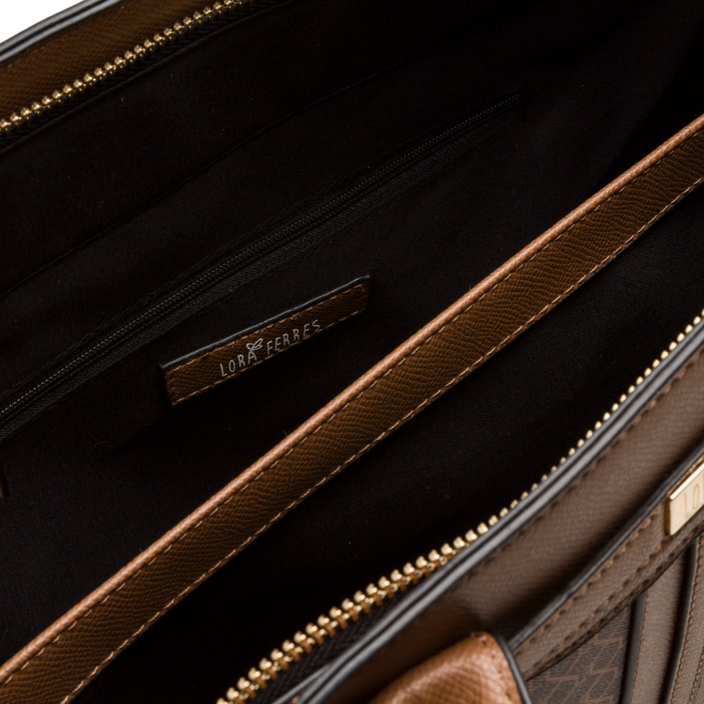 Borsa a mano da donna marrone con logo Lora Ferres