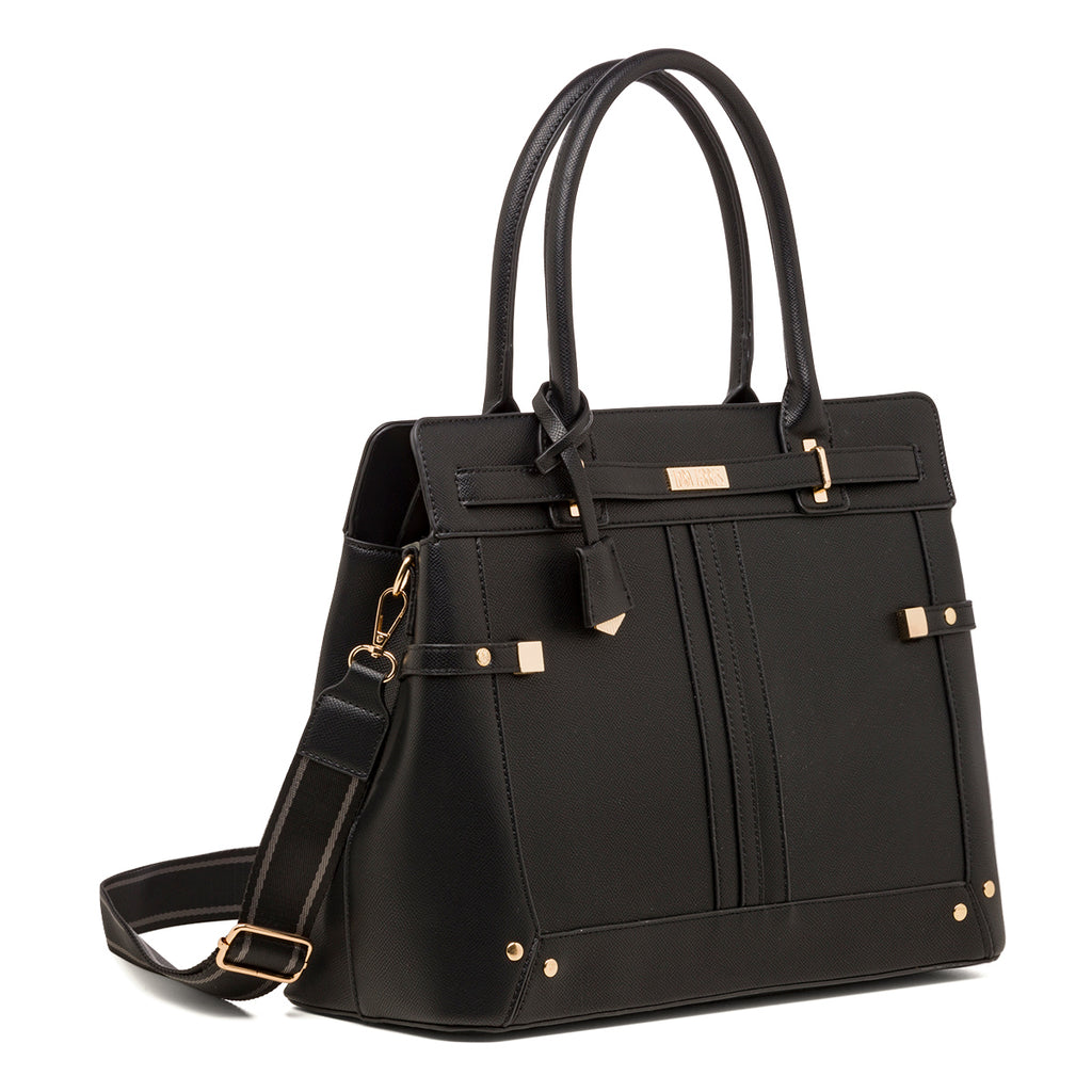 Borsa a mano da donna nera con logo Lora Ferres