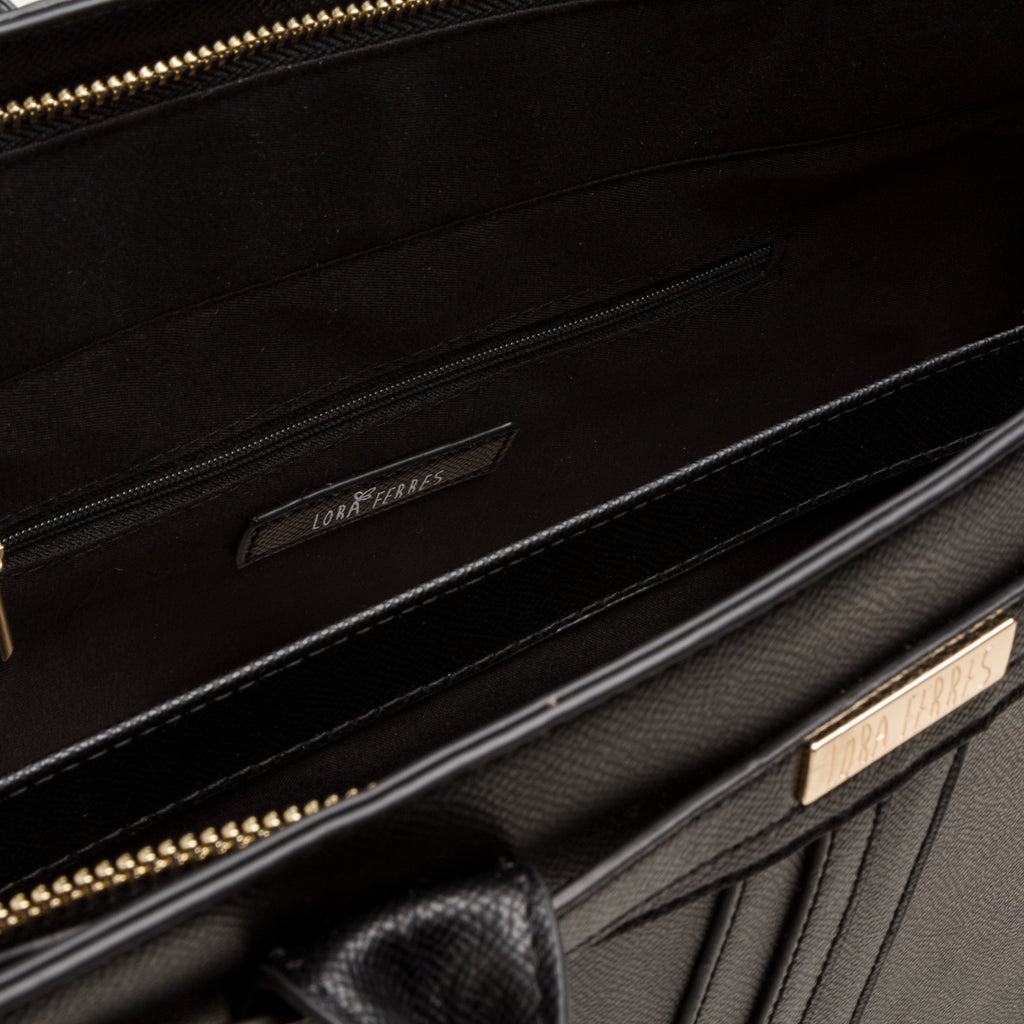 Borsa a mano da donna nera con logo Lora Ferres