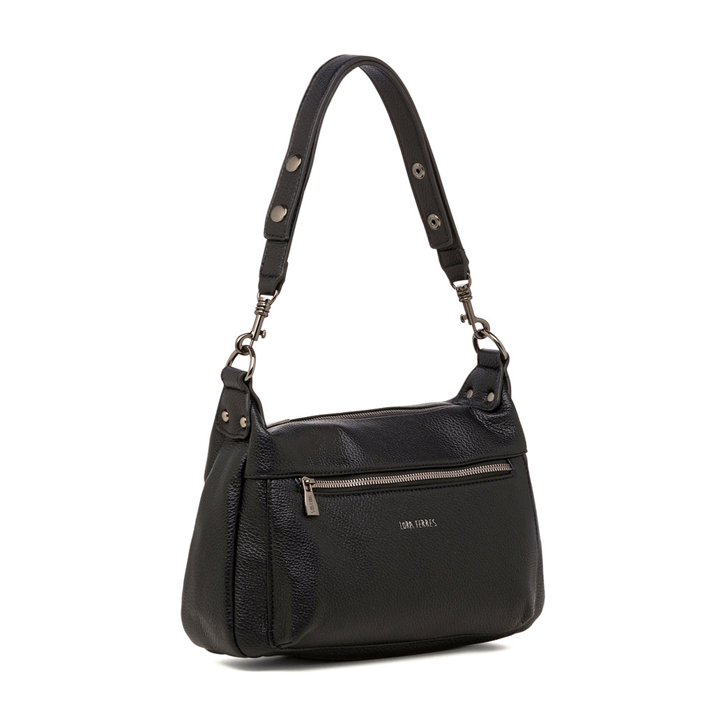 Borsa a spalla da donna color nero con dettaglio logo Lora Ferres