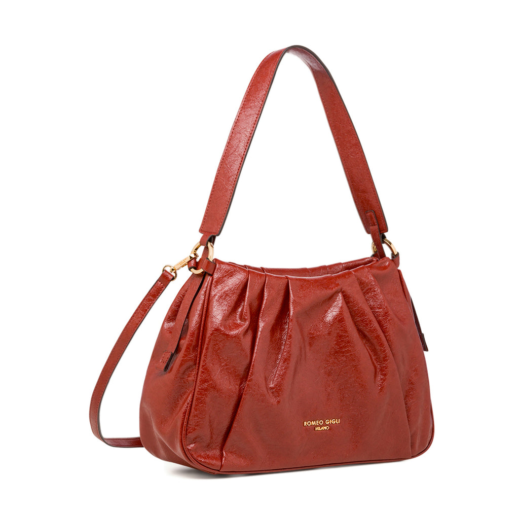Borsa a spalla da donna rosso con logo Romeo Gigli Milano