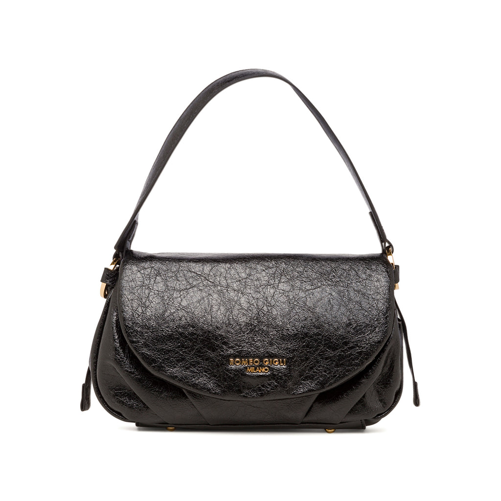 Borsa a spalla nera a donna con logo Romeo Gigli Milano