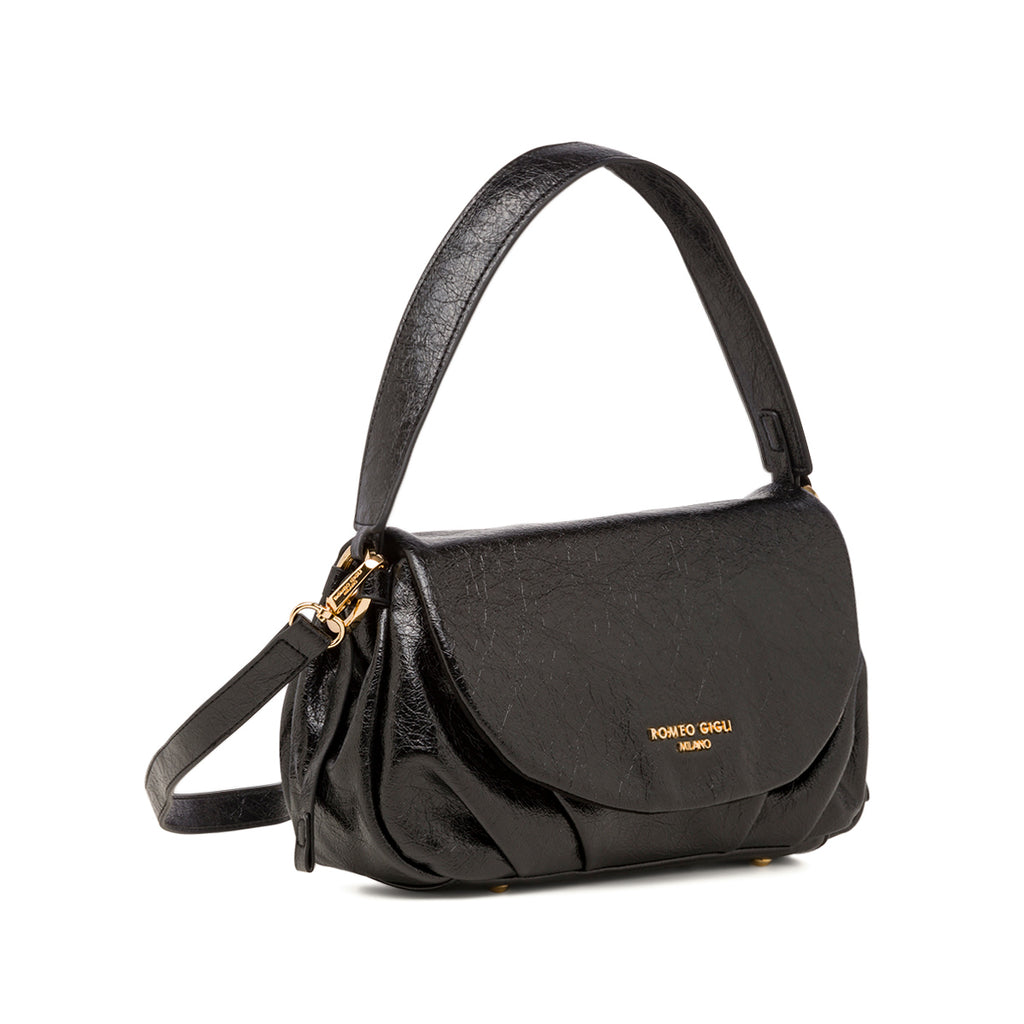 Borsa a spalla nera a donna con logo Romeo Gigli Milano