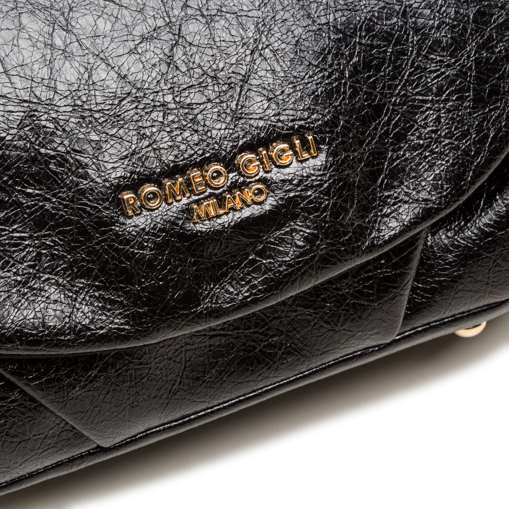 Borsa a spalla nera a donna con logo Romeo Gigli Milano