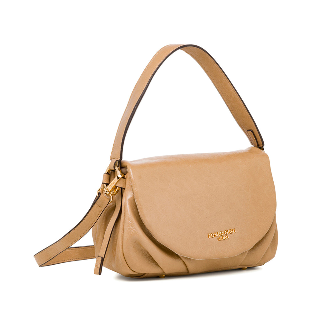 Borsa a spalla beige a donna con logo Romeo Gigli Milano