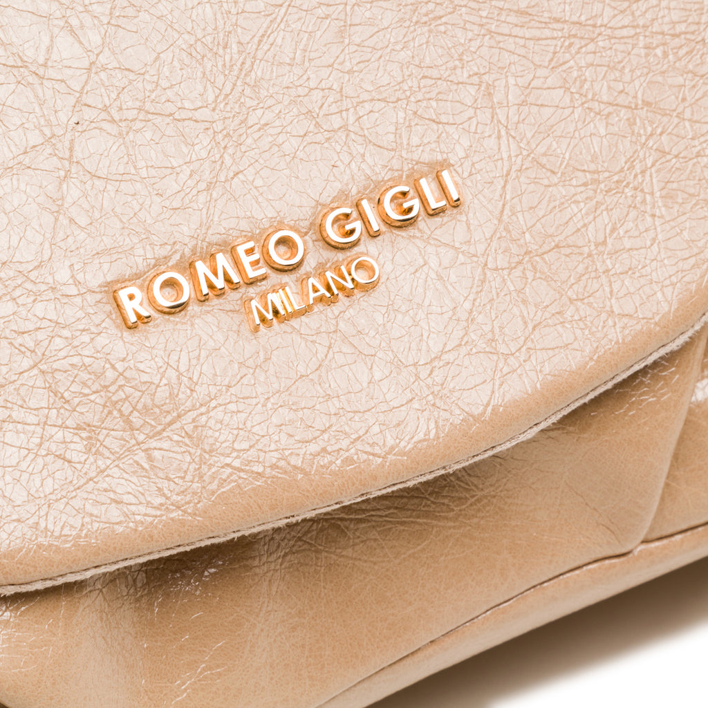 Borsa a spalla beige a donna con logo Romeo Gigli Milano