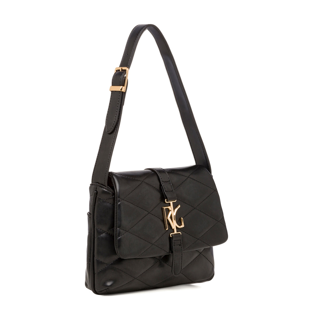 Borsa a spalla nera da donna effetto trapuntato Romeo Gigli Milano