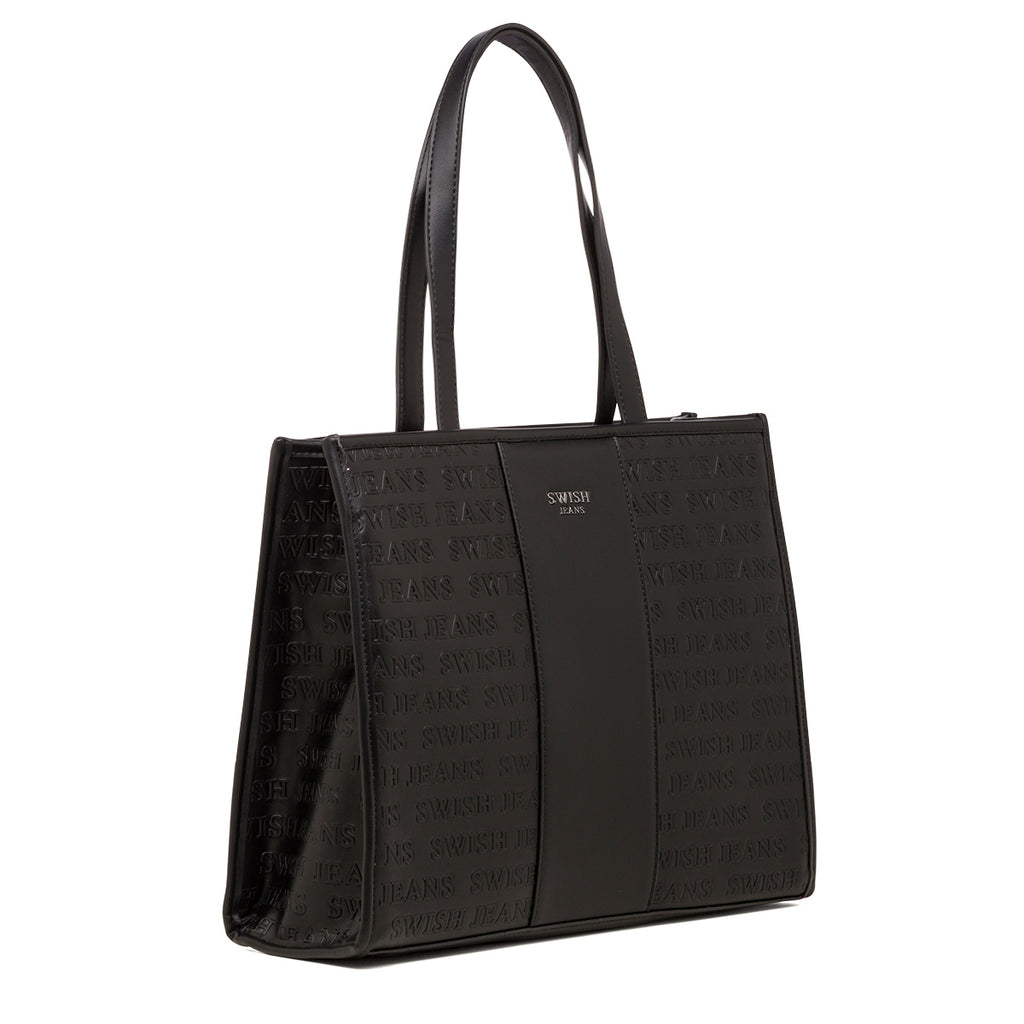 Borsa a spalla da donna nera con logo Swish Jeans
