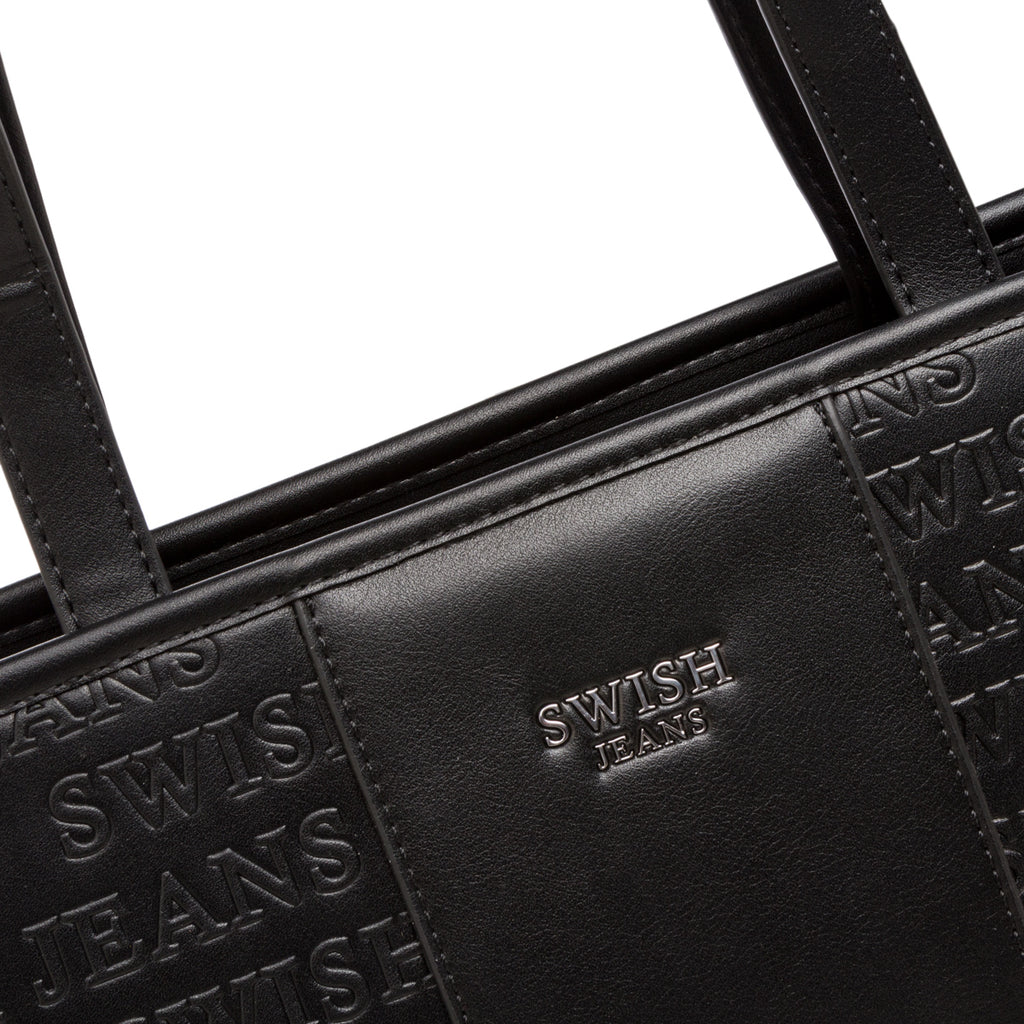 Borsa a spalla da donna nera con logo Swish Jeans