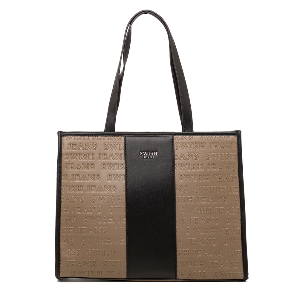 Borsa a spalla da donna taupe con logo Swish Jeans