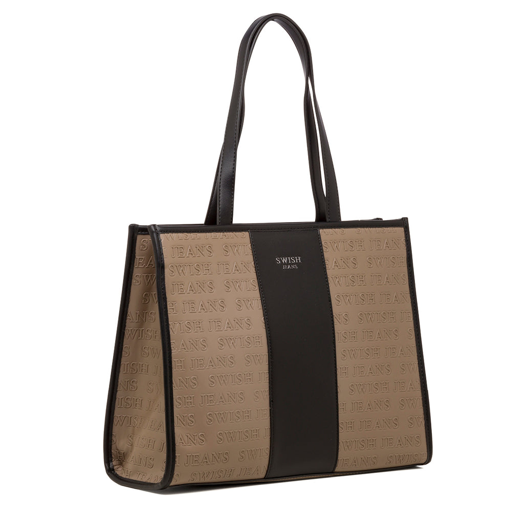 Borsa a spalla da donna taupe con logo Swish Jeans