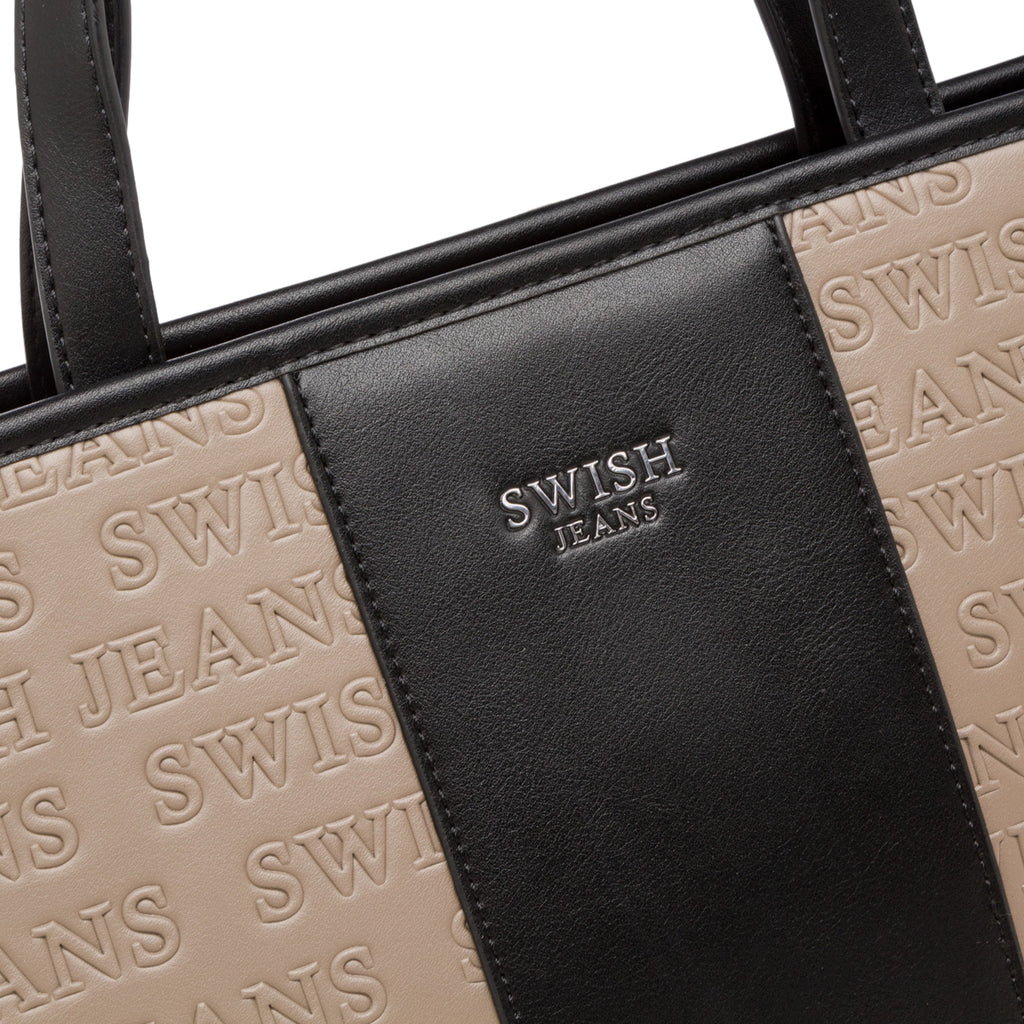Borsa a spalla da donna taupe con logo Swish Jeans